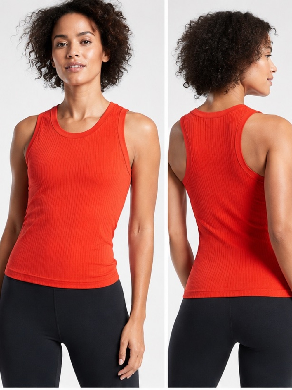 Athleta Essence Rib Tank Top Small Red Orange Seamless Activewear Workout Top